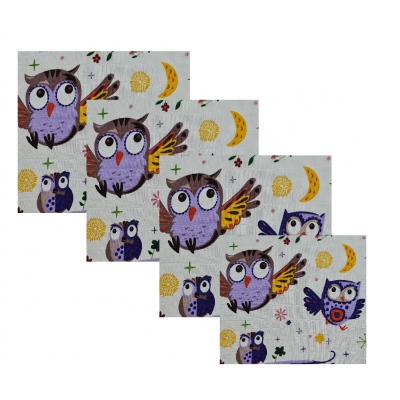 Lavete din muselina 4 buc,  40x40 cm, bufnite Kreis Design